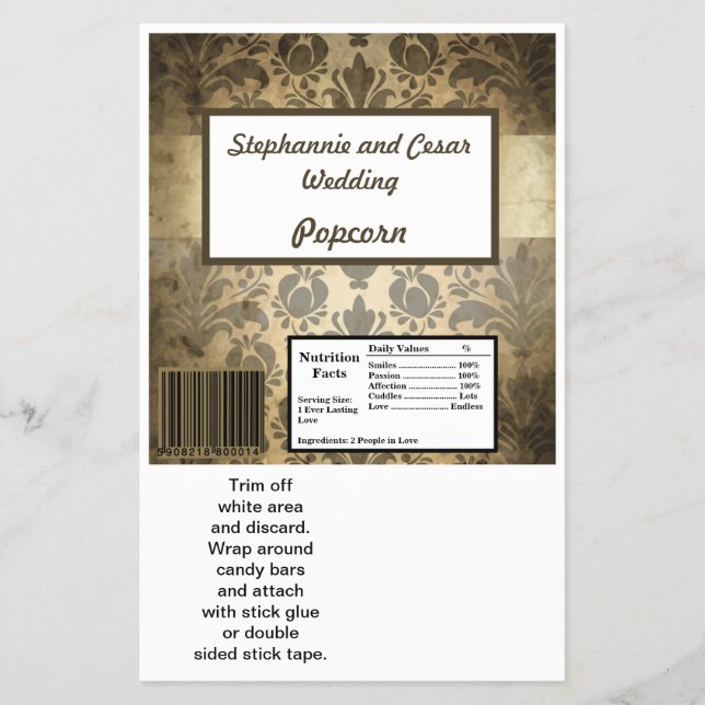 Hershey's Large Bar Wrapper Vintag Brown Damask Flyer (Vorne)