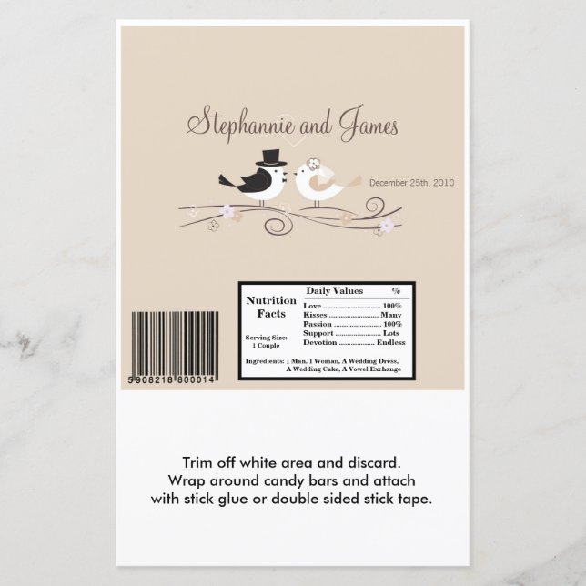 Hershey's Large Bar Wrapper Wedding Birds Bride (Vorderseite)