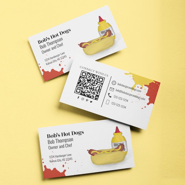 Herstellen einer Verbindung mit QR-Code durch einf Visitenkarte (Hot Dog business card template.)