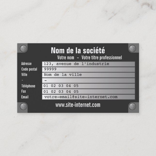 Hersteller-Schild Visitenkarte (Vorderseite)
