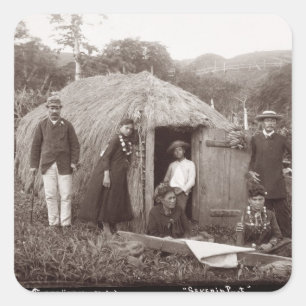 Herstellung Tappa, ein gebürtiger Stoff, c.1875 Quadratischer Aufkleber