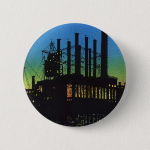 Herstellungsfabrik bei Sonnenuntergang, Vintage-Ge Button