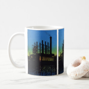 Herstellungsfabrik bei Sonnenuntergang, Vintage-Ge Tasse