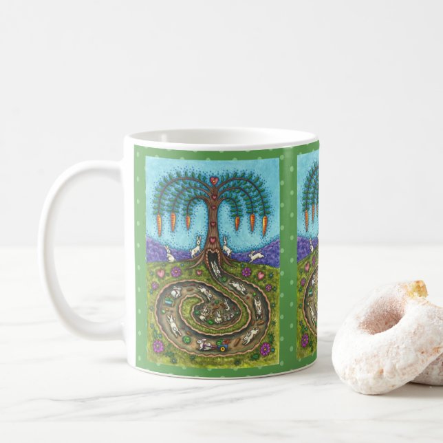 HERUNTER DEM RABBIT-HOLE, CARROT WILLOW BAUM FOLK  KAFFEETASSE (Mit Donut)