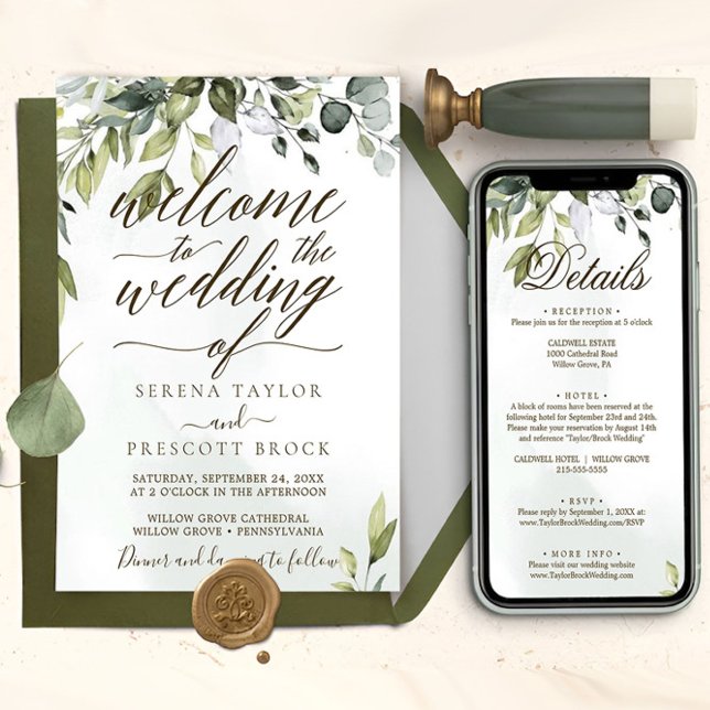 Herunterladbare Botanische Kalligrafie-Hochzeit Einladung (botanical greenery wedding invite)