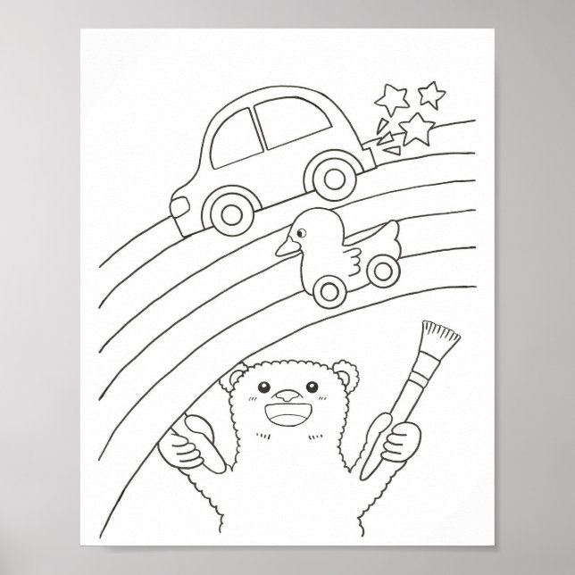 Herunterladbare Eisbär-Regenbogen-Malvorlage Poster (Vorne)