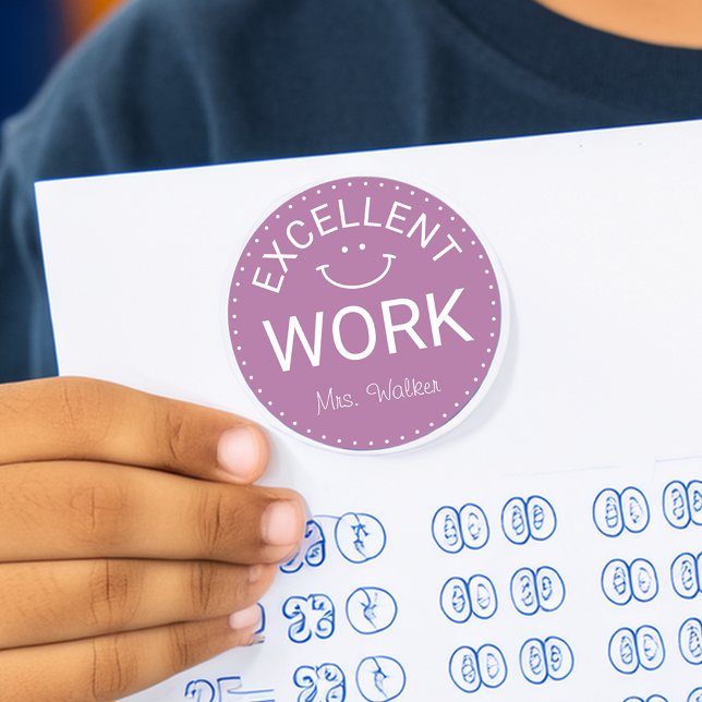 Hervorragende Arbeit | Personalisierte Lehrkräfte Runder Aufkleber (Excellent Work | Personalized Teachers Classic Round Sticker)