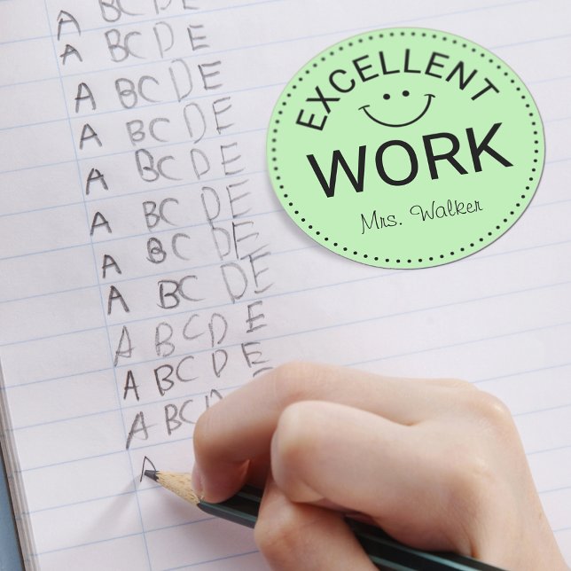 Hervorragende Arbeit | Personalisierte Lehrkräfte Runder Aufkleber (Excellent Work | Personalized Teachers Classic Round Sticker)