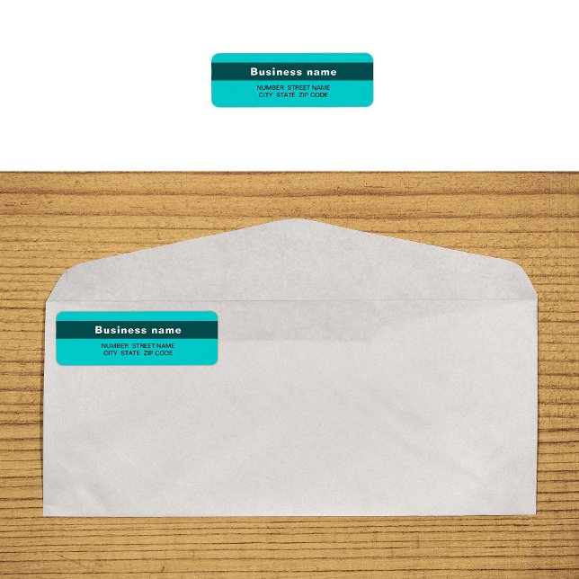 Hervorragende Markenbezeichnungen auf Aquamariner  (Teal green return address label with your highlighted brand name)