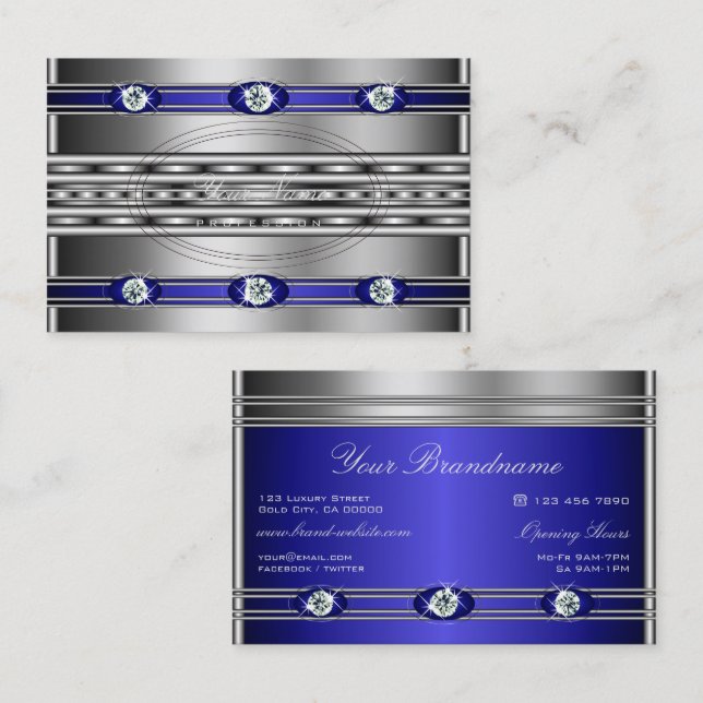 Hervorragendes Silber mit Blauen und Imitaten Rhin Visitenkarte (Vorne/Hinten)