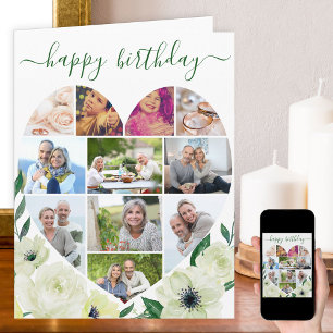 Herz 11 Foto Collage White Rose Happy Geburtstag Karte