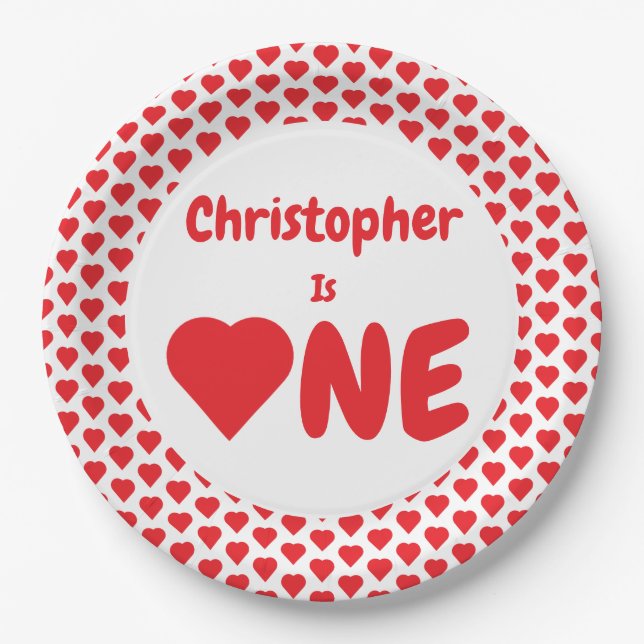 Herz 1. Geburtstag Pappteller (Vorderseite)
