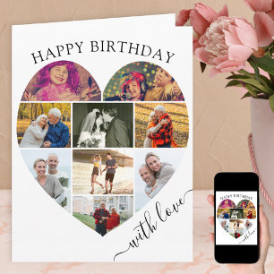 Herz 9 Foto-Collage mit Liebes-Schriftzug zum Gebu Karte
