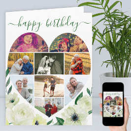 Herz 9 Foto Collage White Rose Happy Geburtstag Karte