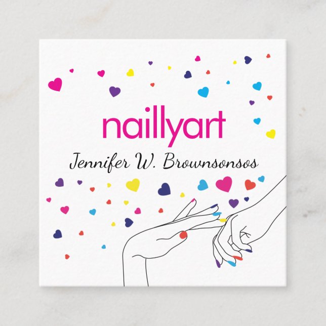 Herz Akryllischer Nagel Wellness-Center Stylist Ro Quadratische Visitenkarte (Vorderseite)