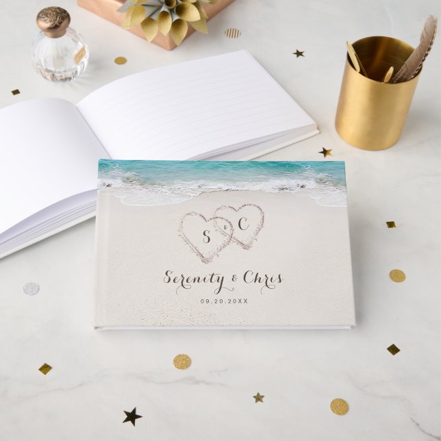 Herz am Sandstrand Hochzeit Gästebuch (Vorderseite Offen)