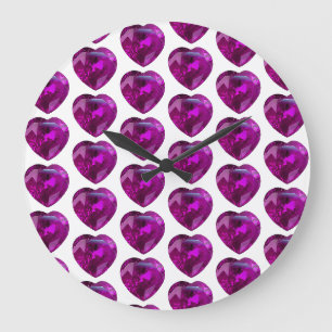 Herz Amethyst Gemstone, Lila im Februar Große Wanduhr