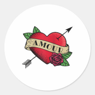 Herz Amour Tattoo Raglan Baseball T-Shirt_1 Runder Aufkleber