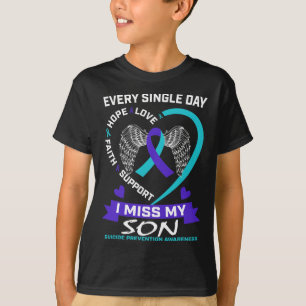 Herz Aquamarin Lila I Miss My Son Suicide Bewussts T-Shirt