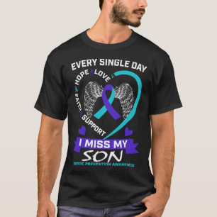 Herz Aquamarin Lila I Miss My Son Suicide Bewussts T-Shirt