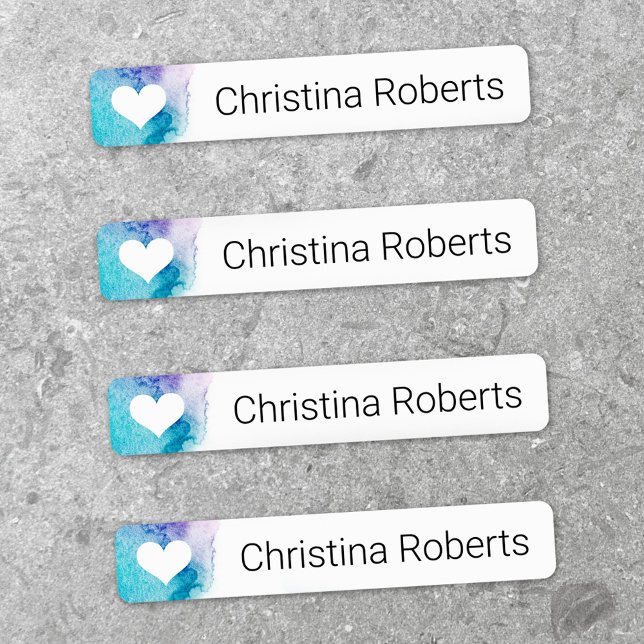 Herz auf Aquarellkleidung aus individuelle Name Etiketten (Heart on watercolor custom name fabric clothing labels)