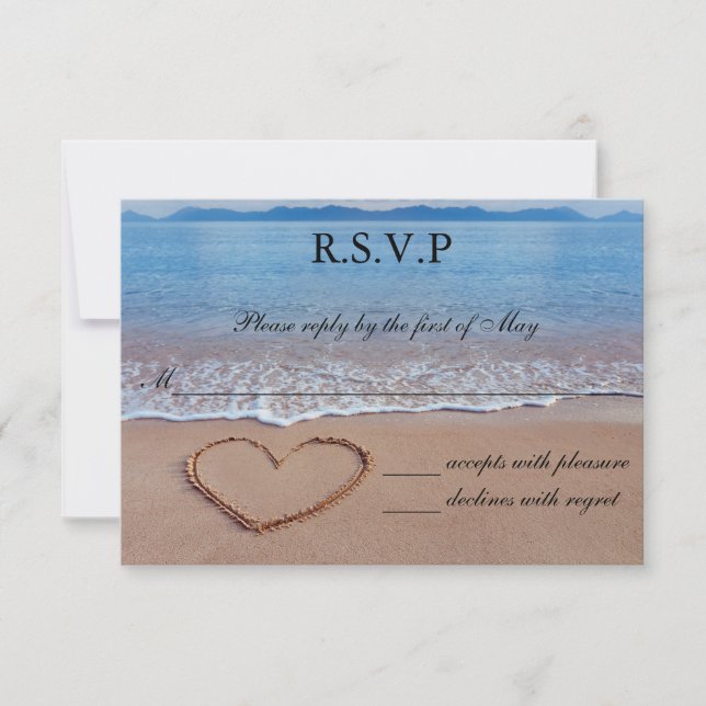 Herz auf der RSVP-Karte für die Hochzeit am Strand RSVP Karte (Vorderseite)