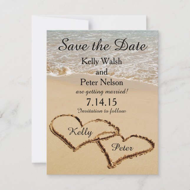 Herz auf der Shore Beach Save the Date Card Einladung (Vorderseite)