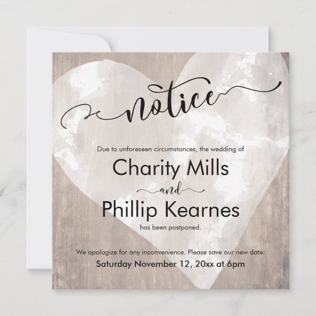 Herz-auf-Holz-Nachricht Zurückgestellt Hochzeitska (Vorderseite)