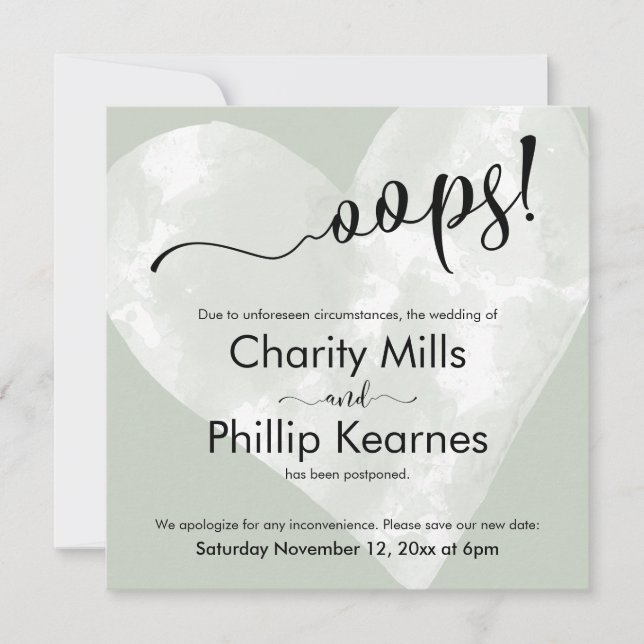 Herz auf Sage Green Oops! Verspätete Hochzeitskart (Vorderseite)