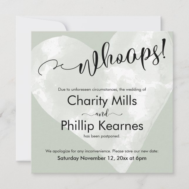 Herz auf Sage Green Whoops! Verspätete Hochzeitska (Vorderseite)