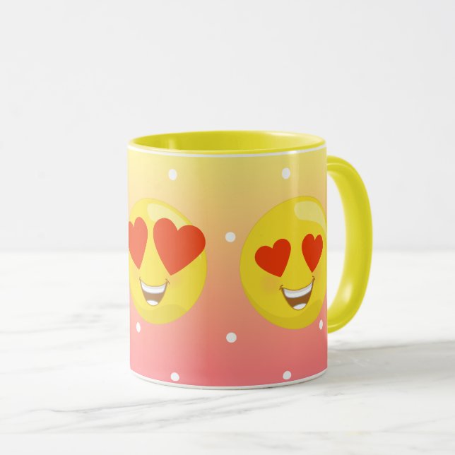 Herz-Augen-Gelb-Liebe Emoji Punkt-Tasse Tasse (VorderseiteRechts)
