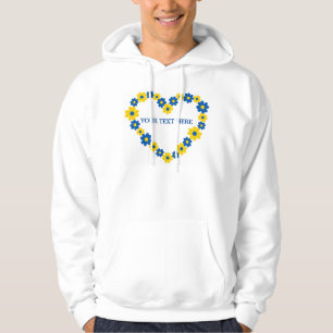Herz aus blauen und gelben Blumen. Eigener Text Hoodie