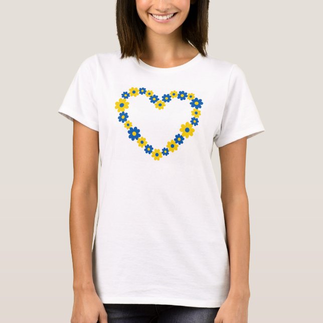 Herz aus blauen und gelben Blumen. Ukraine T-Shirt (Vorderseite)