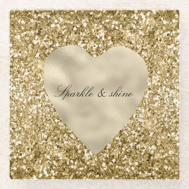 Herz aus Gold Glitter Personalized             Glasuntersetzer (Vorderseite)