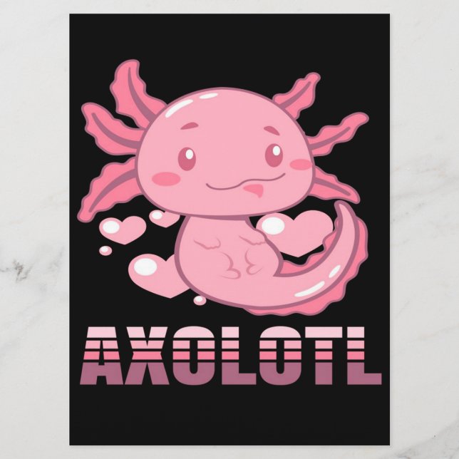 Herz Axolotl | Niedlicher Cartoon Axolotl Menükarte (Vorderseite)