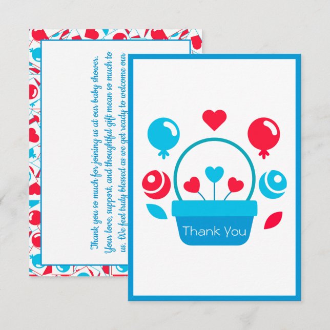 Herz, Ballons und Herzkorb Dankeskarte (Vorne/Hinten)