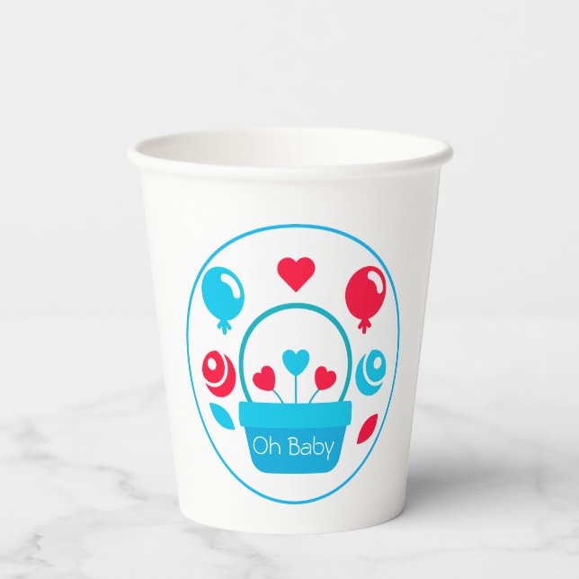 Herz, Ballons und Herzkorb Pappbecher (Rückseite)