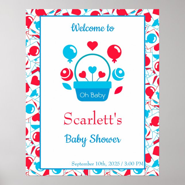 Herz, Ballons und Herzkorb Poster (Vorne)