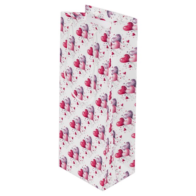 Herz Balloons Valentine Geschenktüte Für Weinflaschen (Vorderseite Schrägansicht)