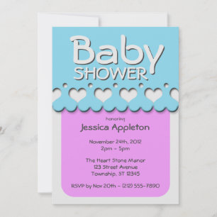 Herz-Band-Muster Lila & Blue Baby Dusche Einladung