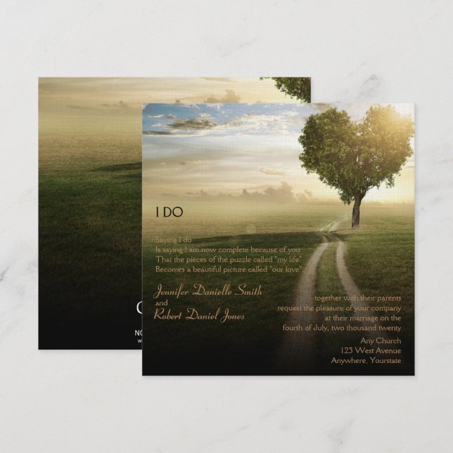 Herz-Baum-Hochzeit Einladung (Vorne/Hinten)