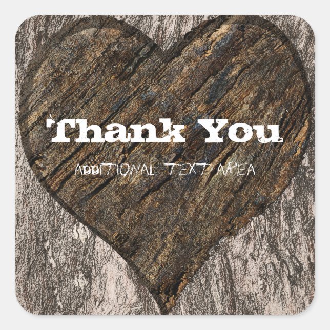 Herz begehrte Tree Trunk Barke Rustikale Gastgesch Quadratischer Aufkleber (Vorderseite)