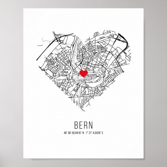 Herz Bern Stadtkarte (Schweiz) Poster (Vorne)