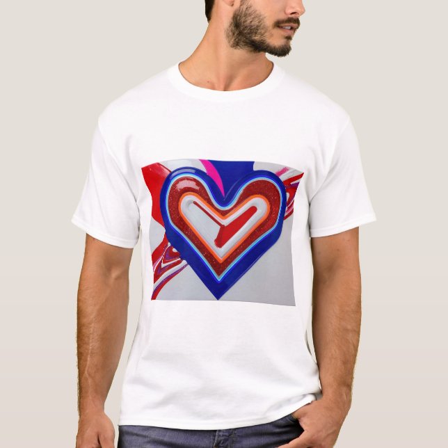 Herz Blau Rotes T-Shirt (Vorderseite)