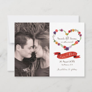 Herz-Blume Kranz Rustikale Hochzeit Ankündigung