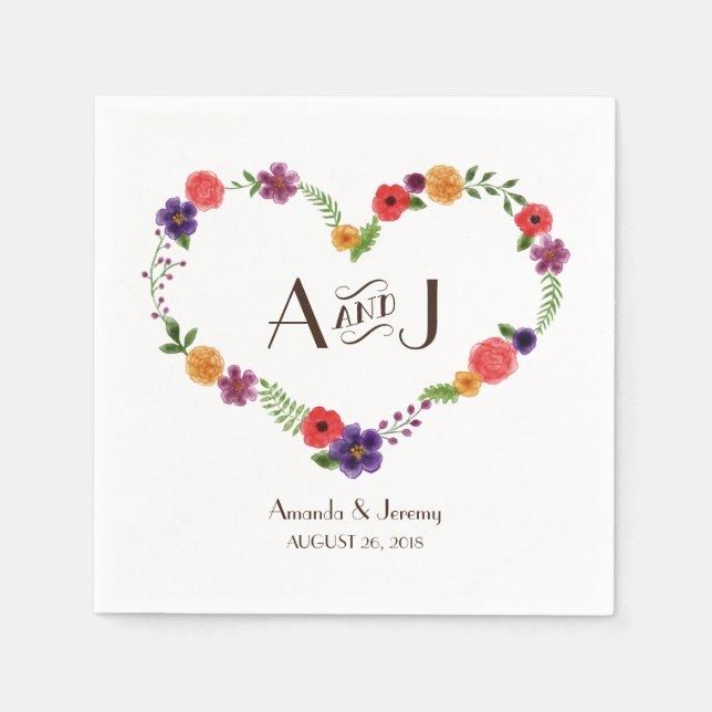 Herz-Blume Kranz Rustikale Hochzeit Serviette (Vorderseite)