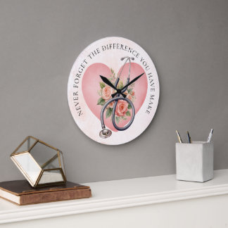 Herz-Blumen-Stethoskop-Nurse-Büro Große Wanduhr