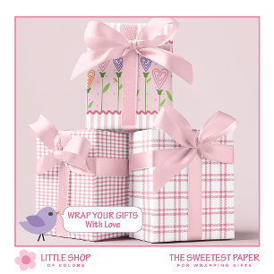 Herz Blumen Streifen Geschenkpapier Set