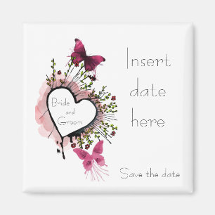 Herz, Blumen und Schmetterlinge Save the Date Magnet