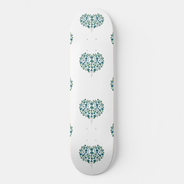 Herz-Blumenmuster Skateboard (Vorderseite)